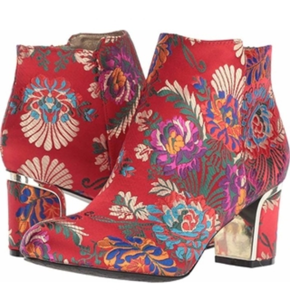 J.Renee Shoes - J. RENEE RED FLORAL SATIN BOOTIES